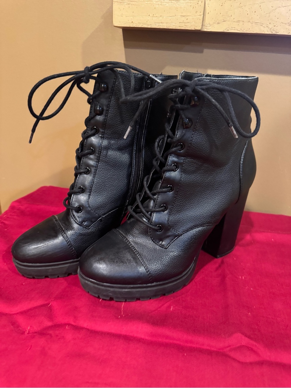 Black Lace-Up Block Heel Ankle Boots - Women